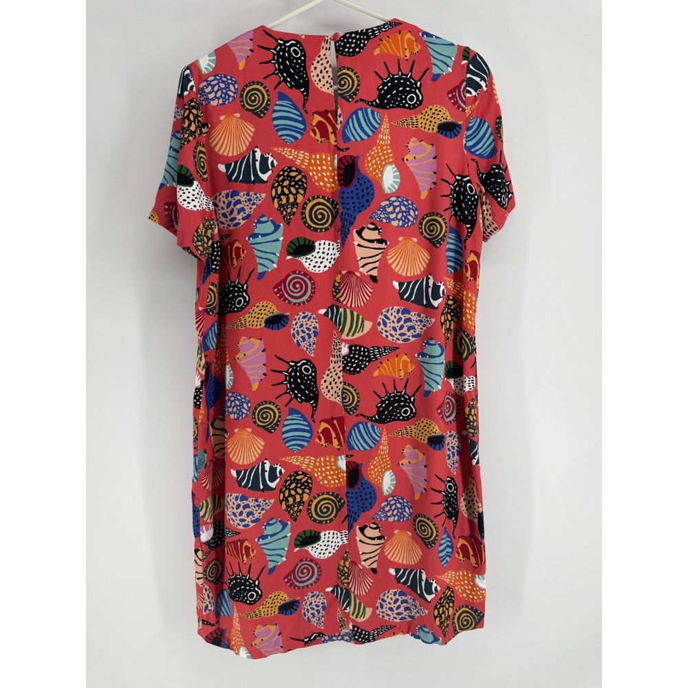 Corey Lynn Calter Seashell Anthropology Print Shift Dress Red Short Sleeve Mini - Picture 4 of 6